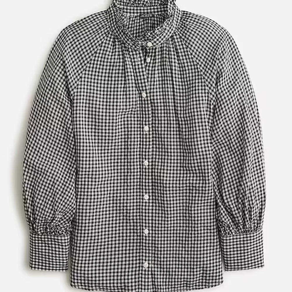 J. Crew Black and White Gingham Blouse